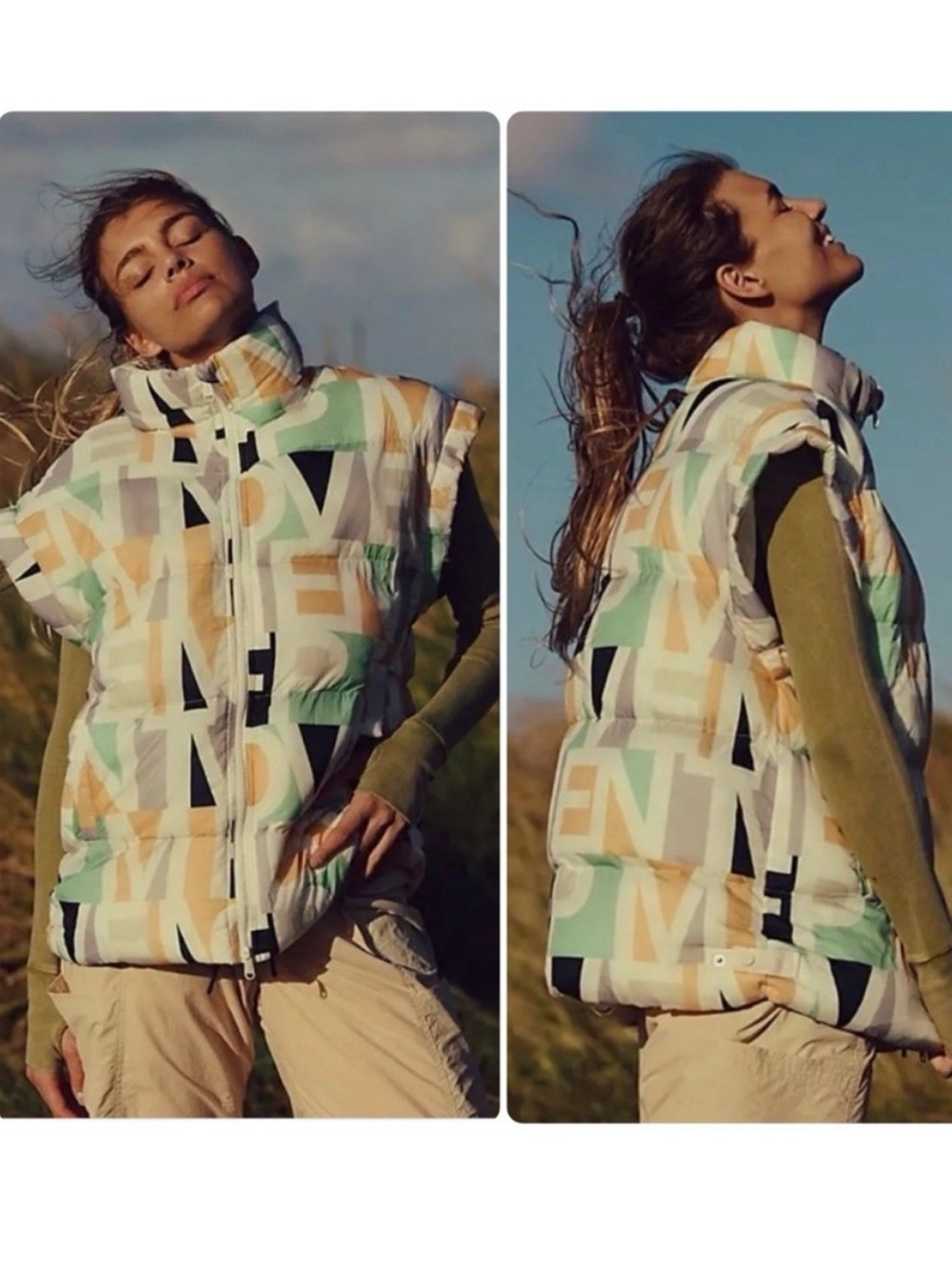 NEW Size Small Free People In A Bubble Puffer Vest Oversized Blocked Logo